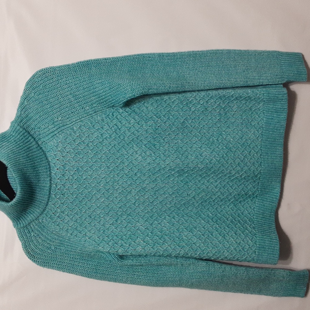 TALBOT Women's Slightly Darker Blue Geometric Knit Front Pattern Sweater